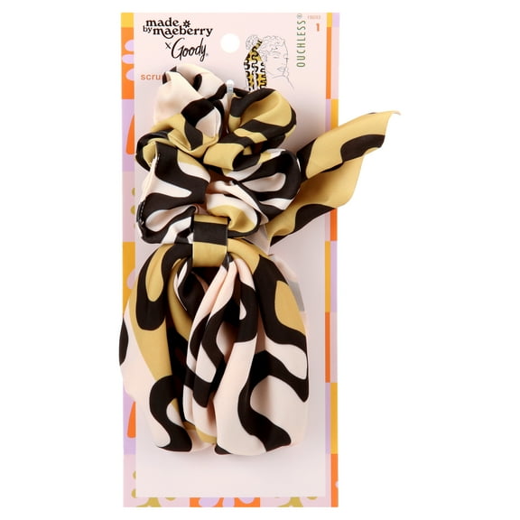 Goody Tru X Maeberry Bow Scrunchie, Ouchless, Gentle & All Day-Comfort, Printed Hair Tie, 1 Ct