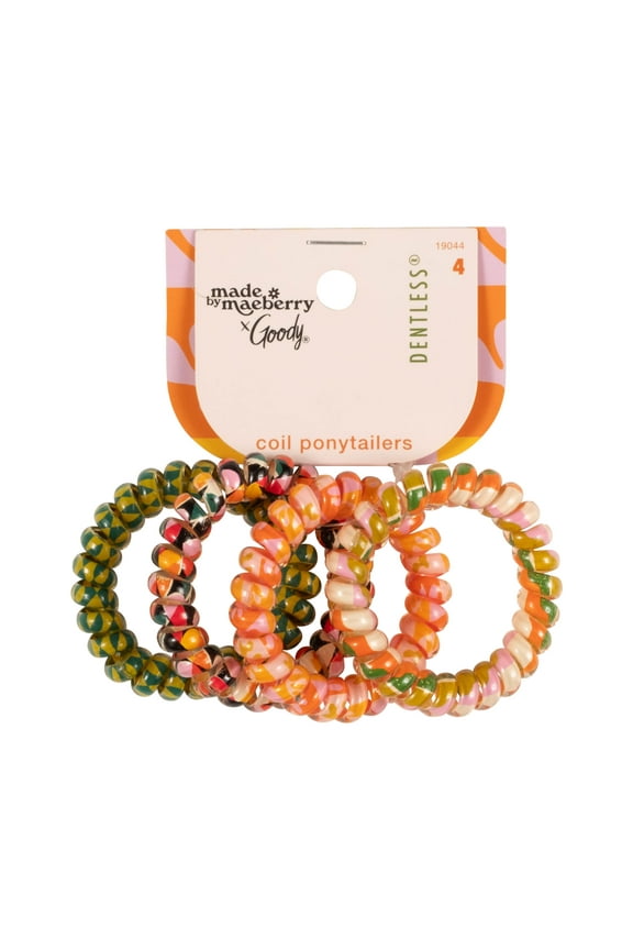 Tru X Maeberry Creaseless Spiral Hair Ties, All Hair Types, Multicolor Prints, 4 Ct