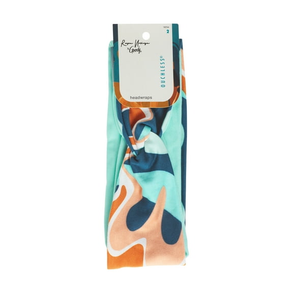 Goody Tru X Reyna Noriega Collab Ouchless?? Printed Twist Head Wraps Orange 2 Ct