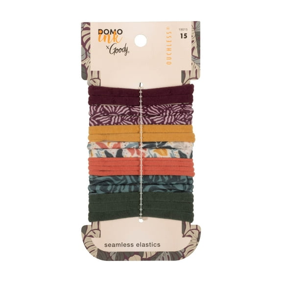 Goody Tru x DomoINK Seamless Hair Ties, Stretchy Elastics, All Hair Types, Multicolor, 15 Ct