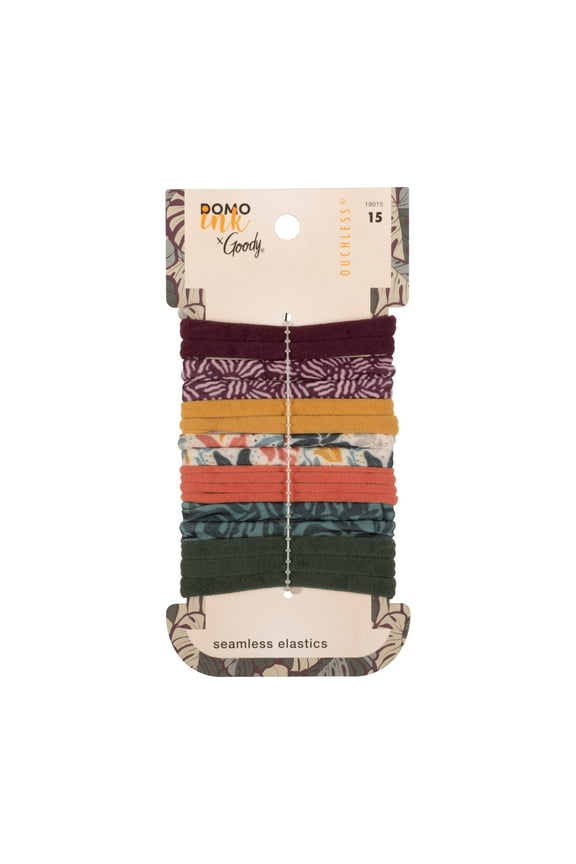 Tru x DomoINK Seamless Hair Ties, Stretchy Elastics, All Hair Types, Multicolor, 15 Ct
