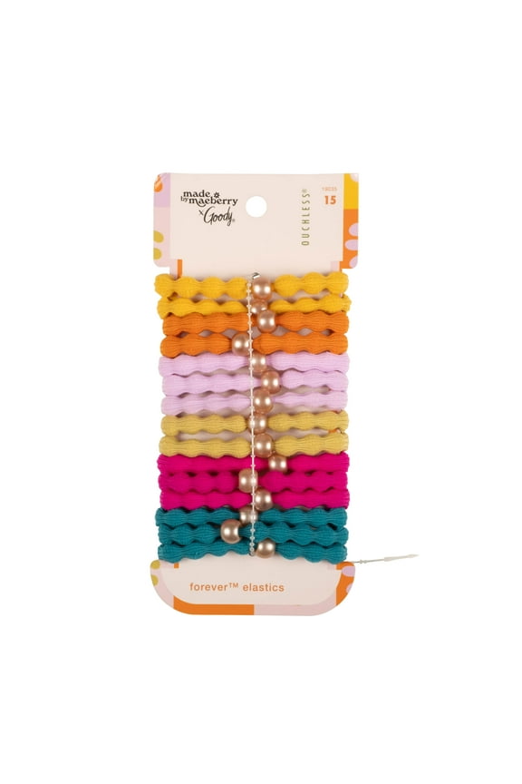 Tru x Maeberry Forever Hair Elastics, Gentle & Secure Grip, All Hair Types, Multicolor, 15 Ct