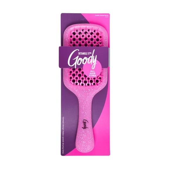 Goody Ouchless Vented Paddle Detangler Brush, All Hair Types, Pink, 1 Count Tangle-Free Styling
