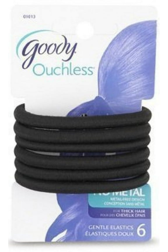 Womens Ouchless Jumbo Thick Black Elastics Item #01013 (2-Pack of 6)