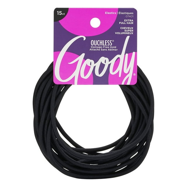 Goody XL Elastics for Extra Full Hair, Black Hair Ties 15CT