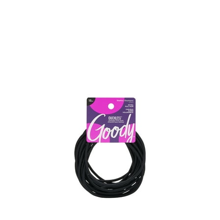 Goody XL Elastics for Extra Thick Hair, Hair Tie Accessories, Black, 15 Ct