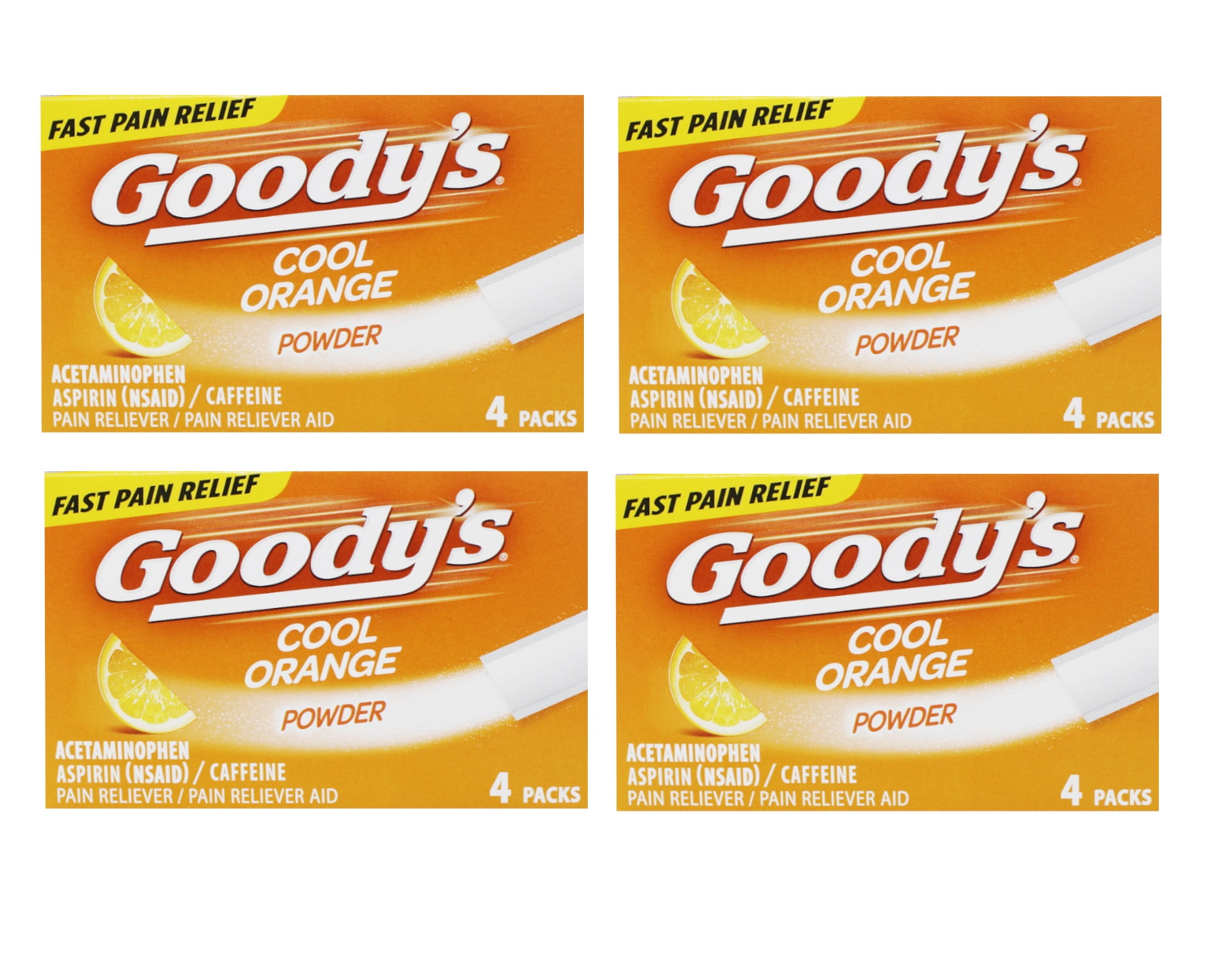 Goody's Extra Strength Headache Powder, Cool Orange Flavor Dissolve Packs, 4 Individual Packets