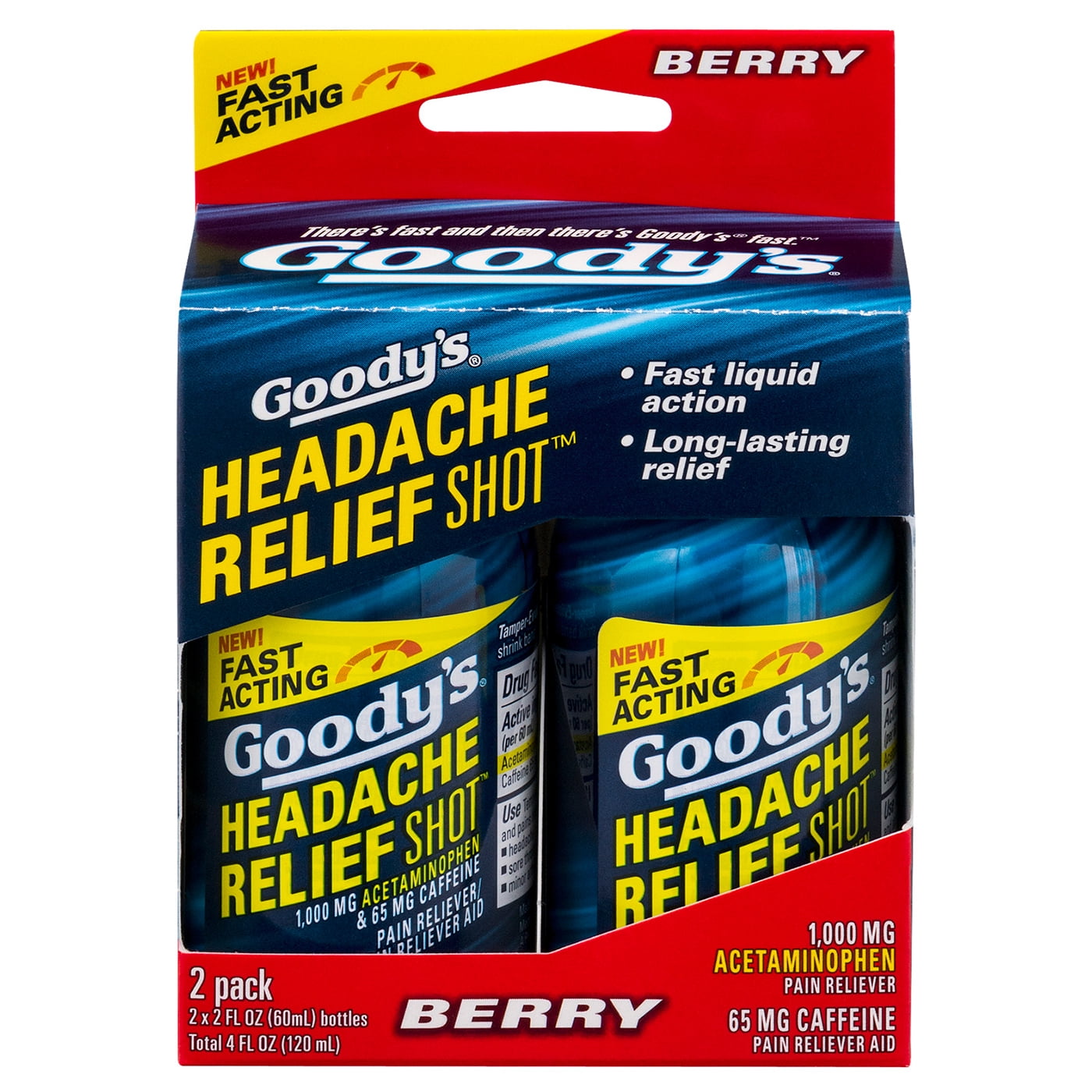 Goody's Headache Relief Shots, Acetaminophen & Caffeine, Berry, 2 FL oz