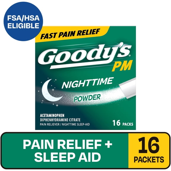 Goody's PM For Pain with Sleeplessness Nighttime Powder, Sleep Support, 16 Powder Sticks