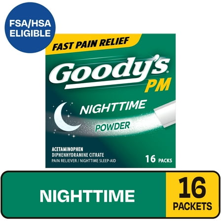 Goody's PM For Pain with Sleeplessness Nighttime Powder, Sleep Support, 16 Powder Sticks