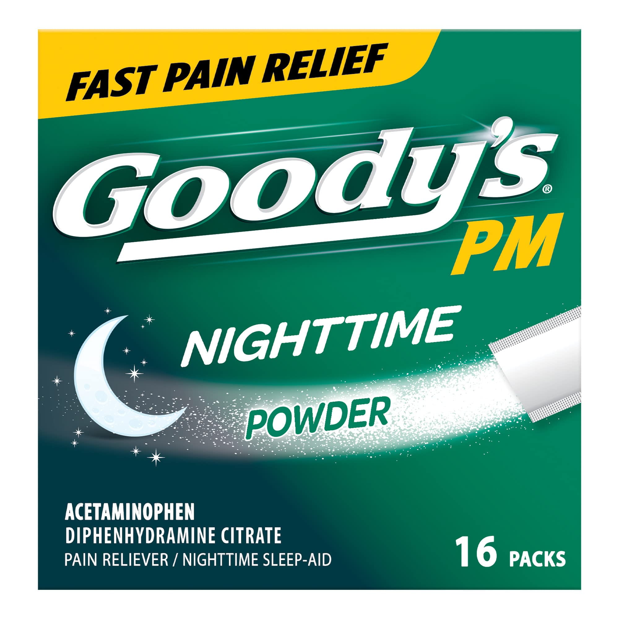 Goody's PM Nighttime Powder, Acetaminophen 500mg, Dissolve Packs For