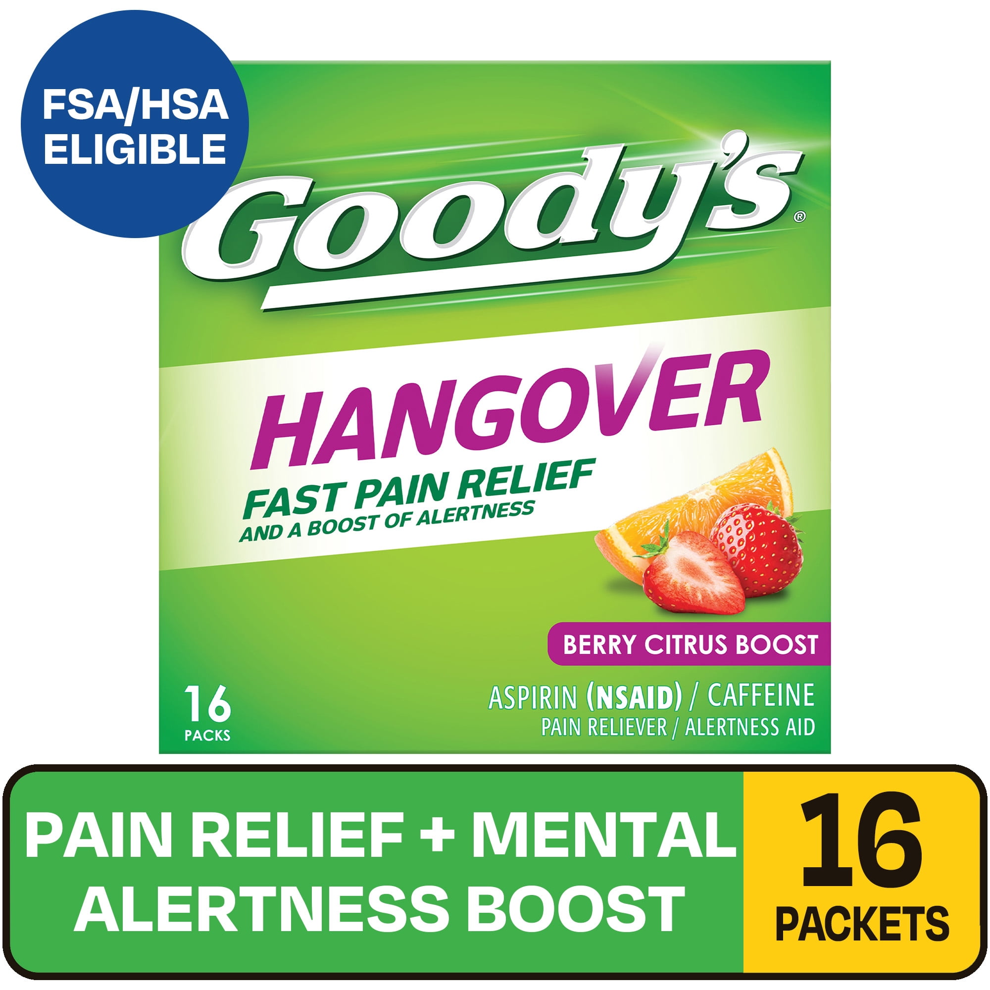 Goody's Powders, Fast Pain Relief & Alertness Boost, Berry Citrus Headache Relief, 16 Stick Powders