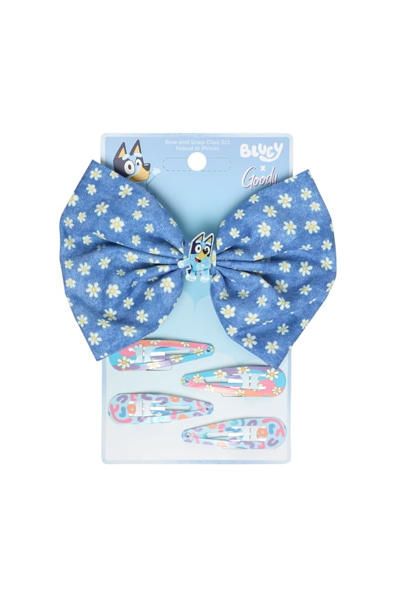 Bluey Kids Bow Barrette & Snap Hair Clips Set, 5 Count