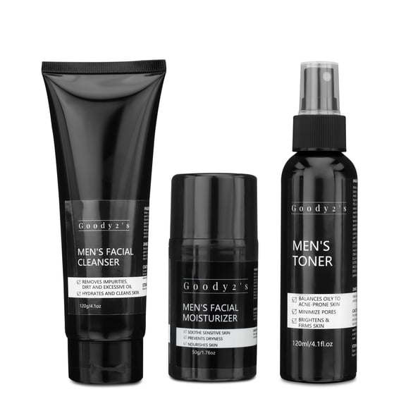 Goody2's Men's Facial Care 3Pcs Set - Natural & Organic Anti-Aging Trio: Cleanser, Toner, Moisturizer