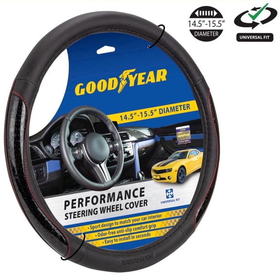 Goodyear Black, 15 in, Non-Slip, Faux Leather Steering Wheel Cover