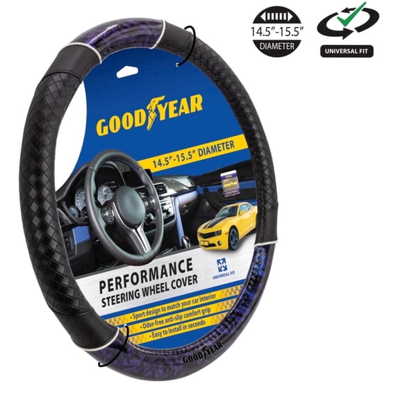 Goodyear Black, 15 in, Non-Slip, Faux Leather Steering Wheel Cover
