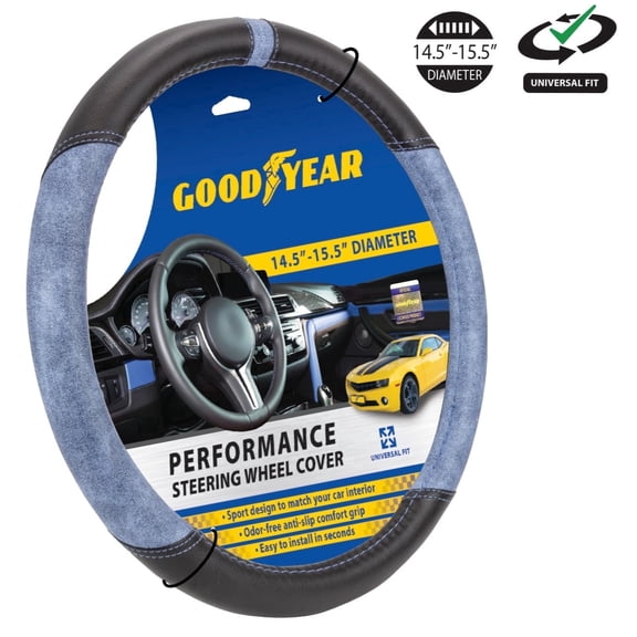 Goodyear Black, 15 in, Non-Slip, Faux Leather Steering Wheel Cover