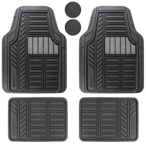Goodyear 4-Piece Deep Dish All-Weather Rubber Floor Mats – Heavy Duty Waterproof Universal Trim-to-Fit Car, SUV & Truck Floor Liners – Black