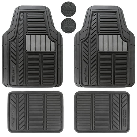 Goodyear 4-Piece Universal Custom Fit All Weather Protection Rubber Floor Mats – Black