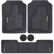 Goodyear 5-Piece Sport All-Weather Rubber Floor Mat Set – Black with Yellow Logo + 2 Cup Holder Coasters – Heavy Duty Universal Trim-to-Fit Car, SUV & Truck Floor Mats