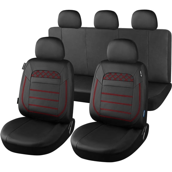 Goodyear  Universal Fit, Car Seat Covers, 9 Pieces, Black and  Red