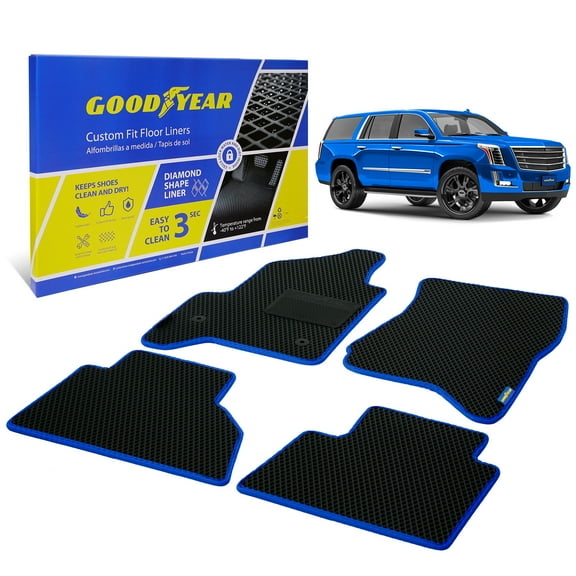 Goodyear All-Weather Car Floor MatsCustom Fit for Cadillac Escalade 15-20, 4 Pc. Set, Heavy-Duty Diamond Floor Liners for Cars, SUVs, TrucksUltimate Interior Car Accessories for Men&Women- GY007090