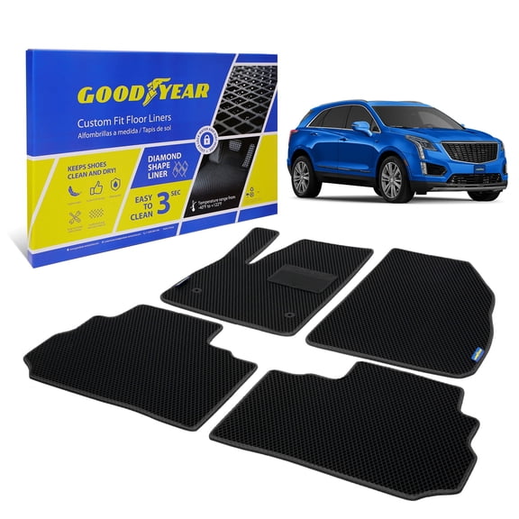 Goodyear All-Weather Car Floor MatsCustom Fit for Cadillac XT5 17-26, Black 4 Pc.Set, Heavy-Duty Diamond Floor Liners for Cars, SUVs, TrucksUltimate Interior Car Accessories for Men&Women- GY007076