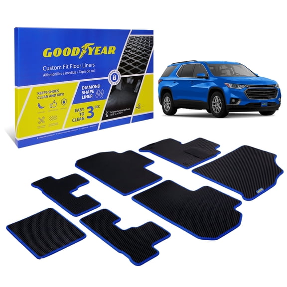 Goodyear All-Weather Car Floor Mats Custom Fit for Chevy Traverse 18-23, 7 Pc. Set, Heavy-Duty Diamond Floor Liners for Cars, SUVs, Trucks Ultimate Interior Car Accessories for Men&Women - GY007059