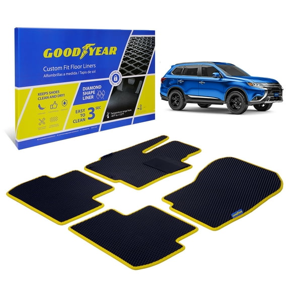 Goodyear All-Weather Car Floor MatsCustom Fit for Mitsubishi Outlander 14-21, 4 Pc. Set,Heavy-Duty Diamond Floor Liners for Cars,SUVs,TrucksUltimate Interior Car Accessories for Men&Women- GY007083