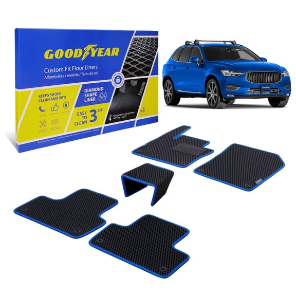 Goodyear All-Weather Car Floor MatsCustom Fit for Volvo XC60 2018-2026,Blue 5 Pc.Set, Heavy-Duty Diamond Floor Liners for Cars, SUVs, TrucksUltimate Interior Car Accessories for Men&Women -GY007120
