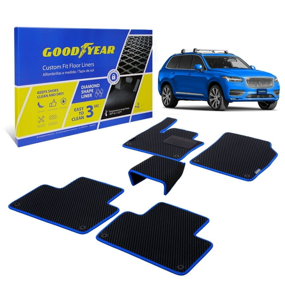 Goodyear All-Weather Car Floor Mats–Custom Fit for Volvo XC90 2016-2025,Blue 5 Pc.Set, Heavy-Duty Diamond Floor Liners for Cars, SUVs, Trucks–Ultimate Interior Car Accessories for Men&Women- GY007088