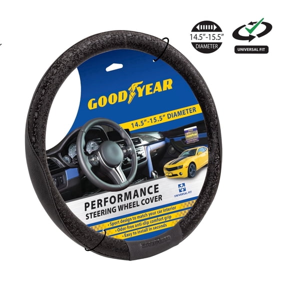 Goodyear Black, 15 in, Non-Slip, Faux Leather Steering Wheel Cover