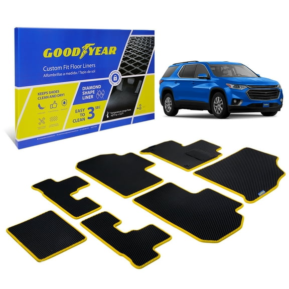 Goodyear All-Weather Car Floor Mats  Custom Fit for Chevy Traverse 18-23, 7 Pc. Set, Heavy-Duty Diamond Floor Liners for Cars, SUVs, Trucks Ultimate Interior Car Accessories for Men&Women- GY004978