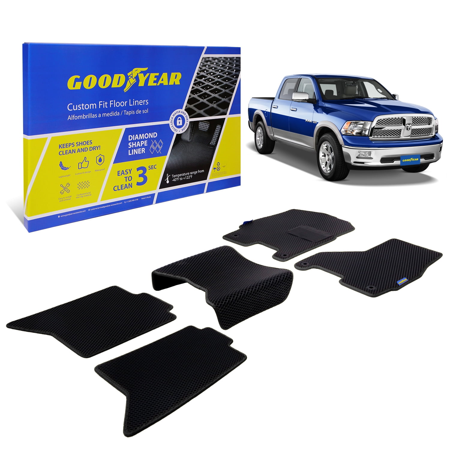 Goodyear Custom Fit Car Floor Liners for Dodge Ram 1500 20122018 Crew