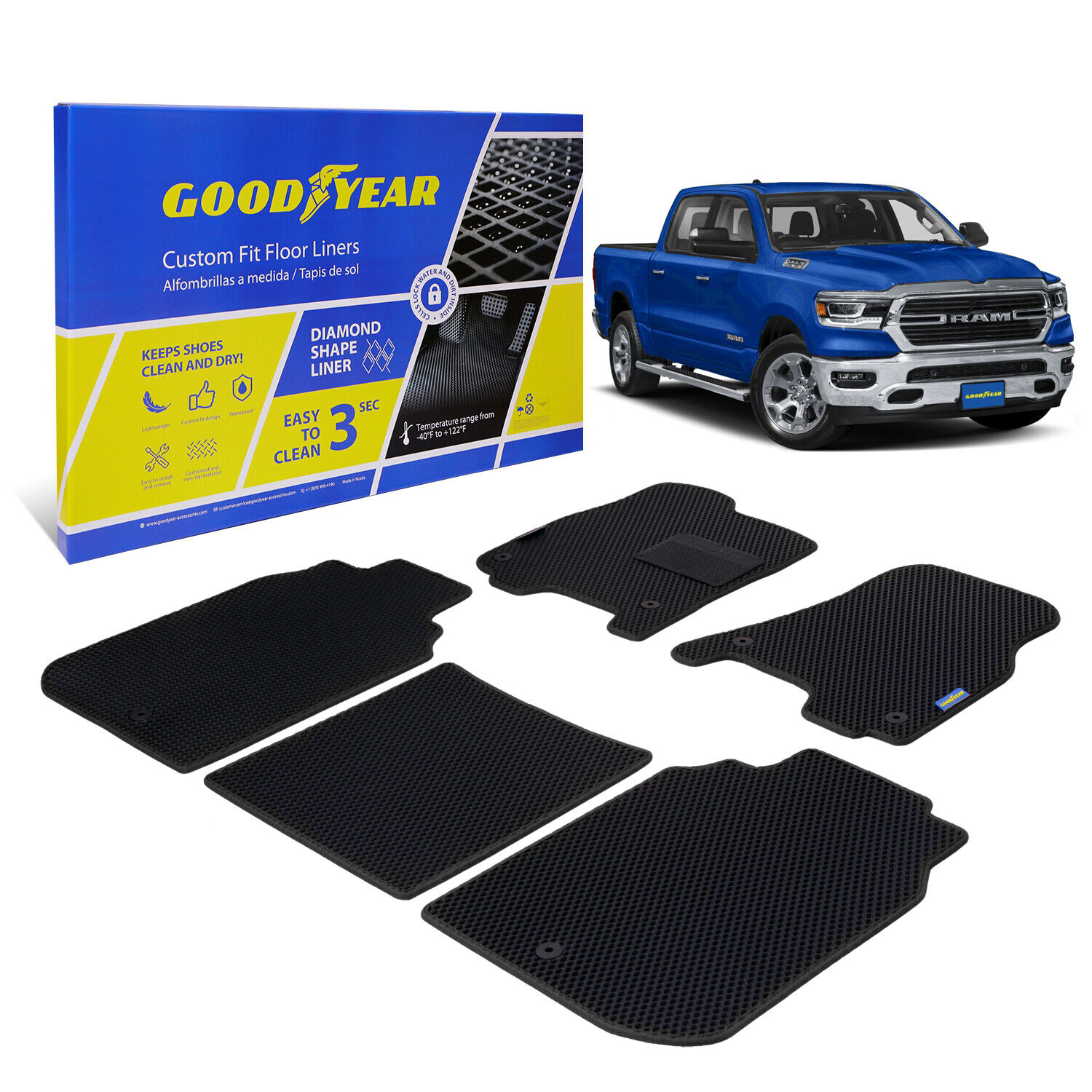 Goodyear Custom Fit Car Floor Liners for Dodge Ram 1500 20192023 Crew