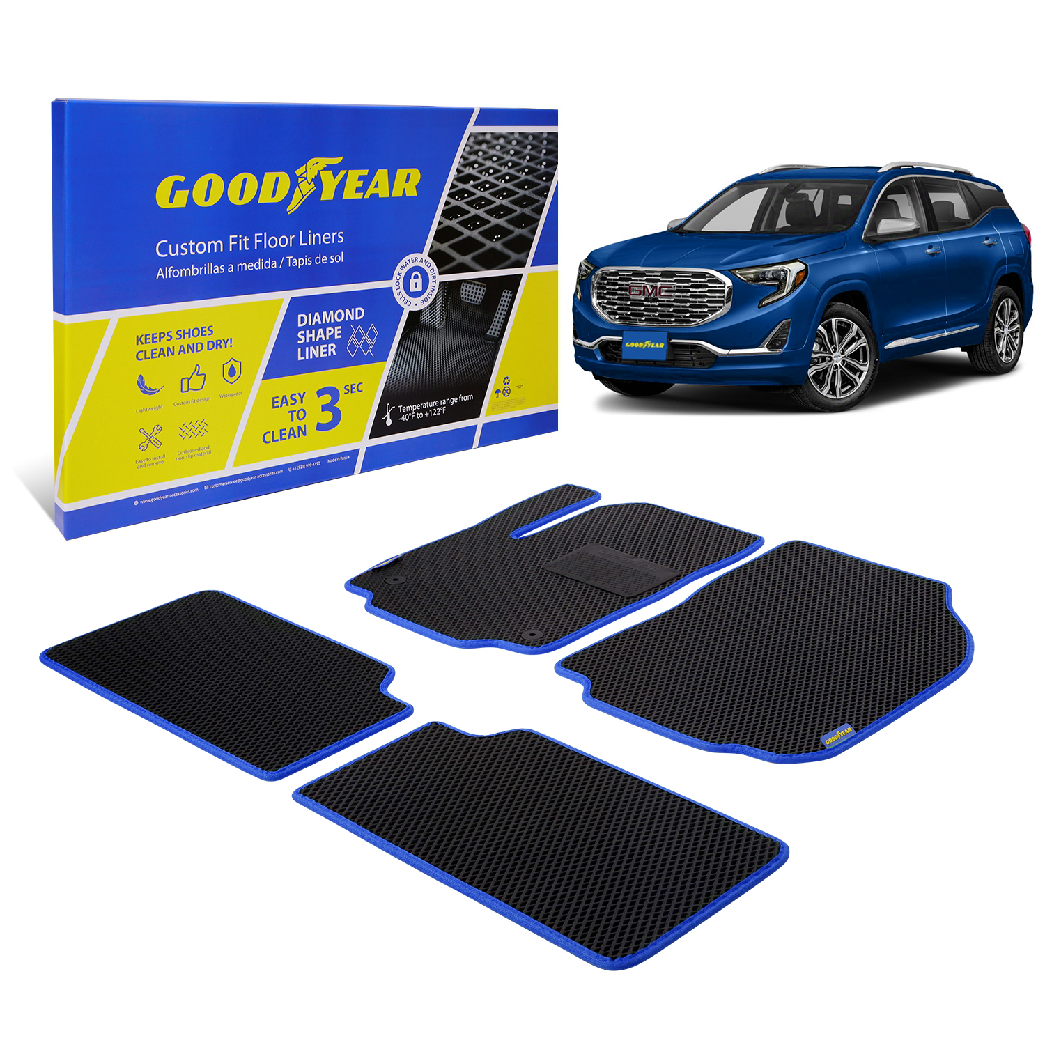 Goodyear Custom Fit Car Floor Liners for GMC Terrain 20182024, Black