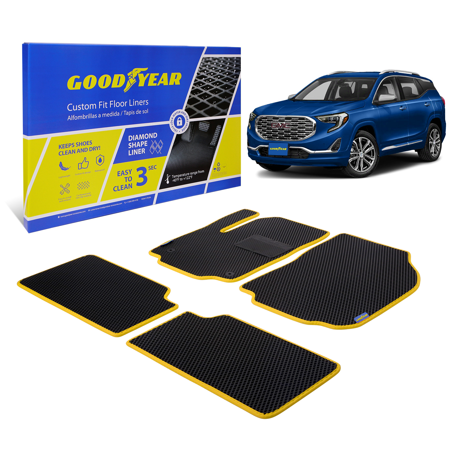 Goodyear Custom Fit Car Floor Liners for GMC Terrain 20182024, Black