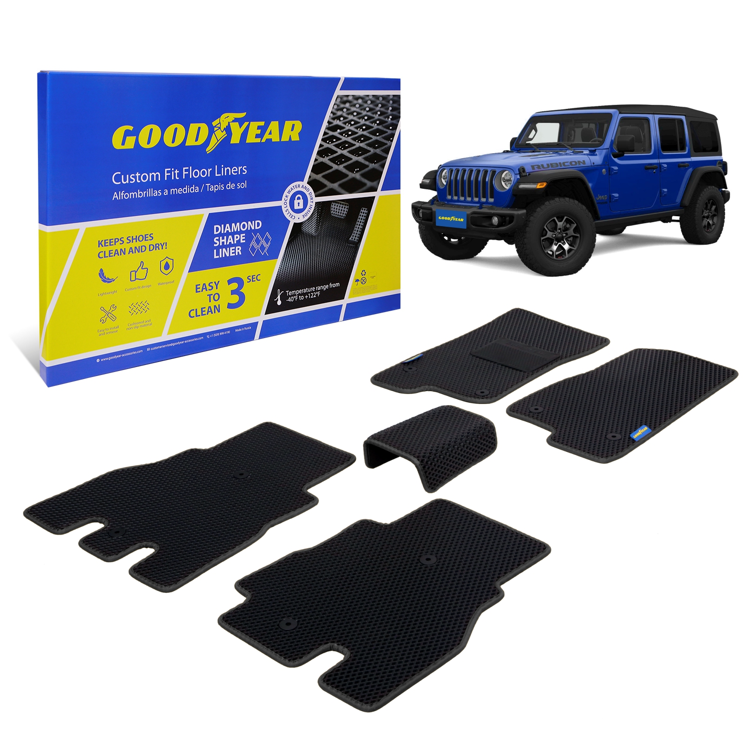 Goodyear Custom Fit Car Floor Liners for Jeep Wrangler JL 20182024