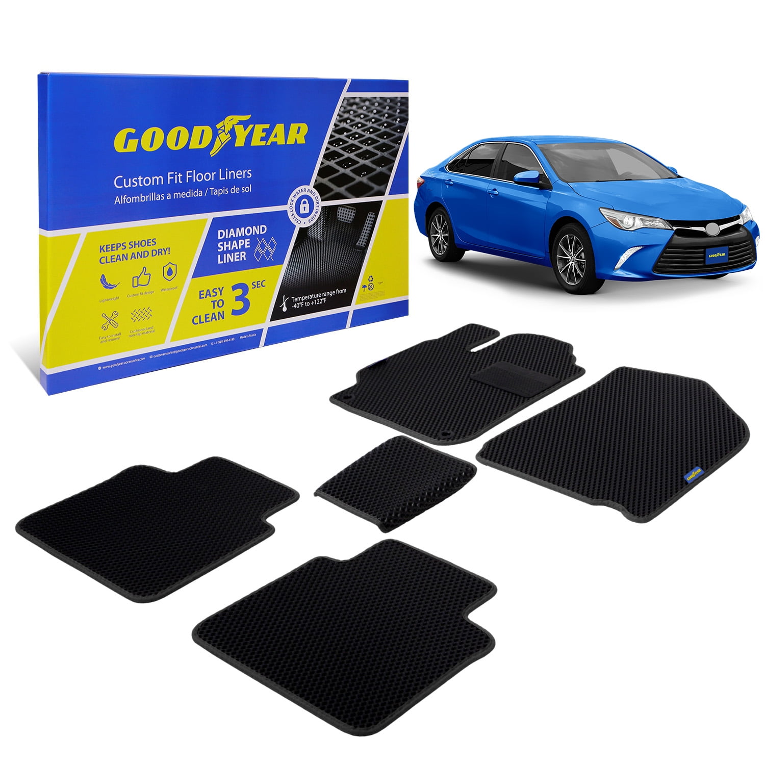 Goodyear Custom Fit Car Floor Liners for Toyota Camry 2015-2017 Black ...