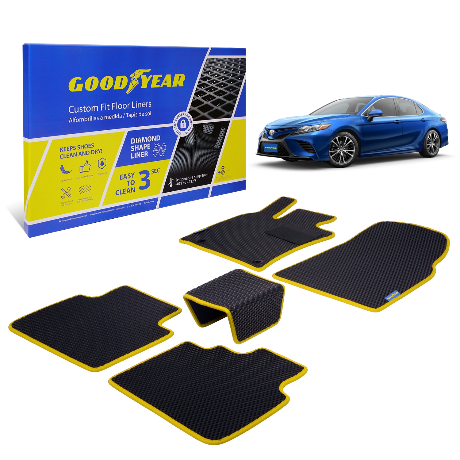 Goodyear Custom Fit Car Floor Liners for Toyota Camry 20182024, Black