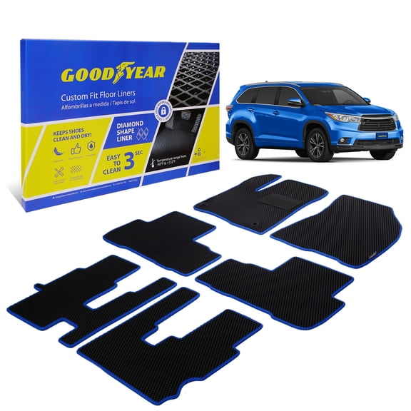 Goodyear All-Weather Car Floor MatsCustom Fit for Toyota Highlander 14-19, 6 Pc. Set, Heavy-Duty Diamond Floor Liners for Cars, SUVs, TrucksUltimate Interior Car Accessories for Men&Women - GY004355