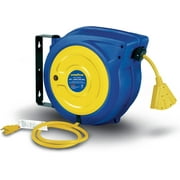 Goodyear Extension Cord Reel Mountable & Retractable  - 14AWG x 65' Ft, 3 Grounded Outlets, Max 10A