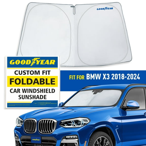 Goodyear Foldable Windshield Sun Shade for BMW X3 2018-2022, Custom-Fit Car Windshield Cover, Car Sunshade, UV Protection, Vehicle Sun Protector, Auto Car Window Shades for Front Window - GY008211