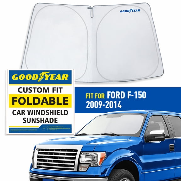 Goodyear Foldable Windshield SunShade for Ford F150 2009-2014, Truck car accessories, Sunshade Cover, Sun Shade Car Windshield, Window Sun Blocker - GY008225