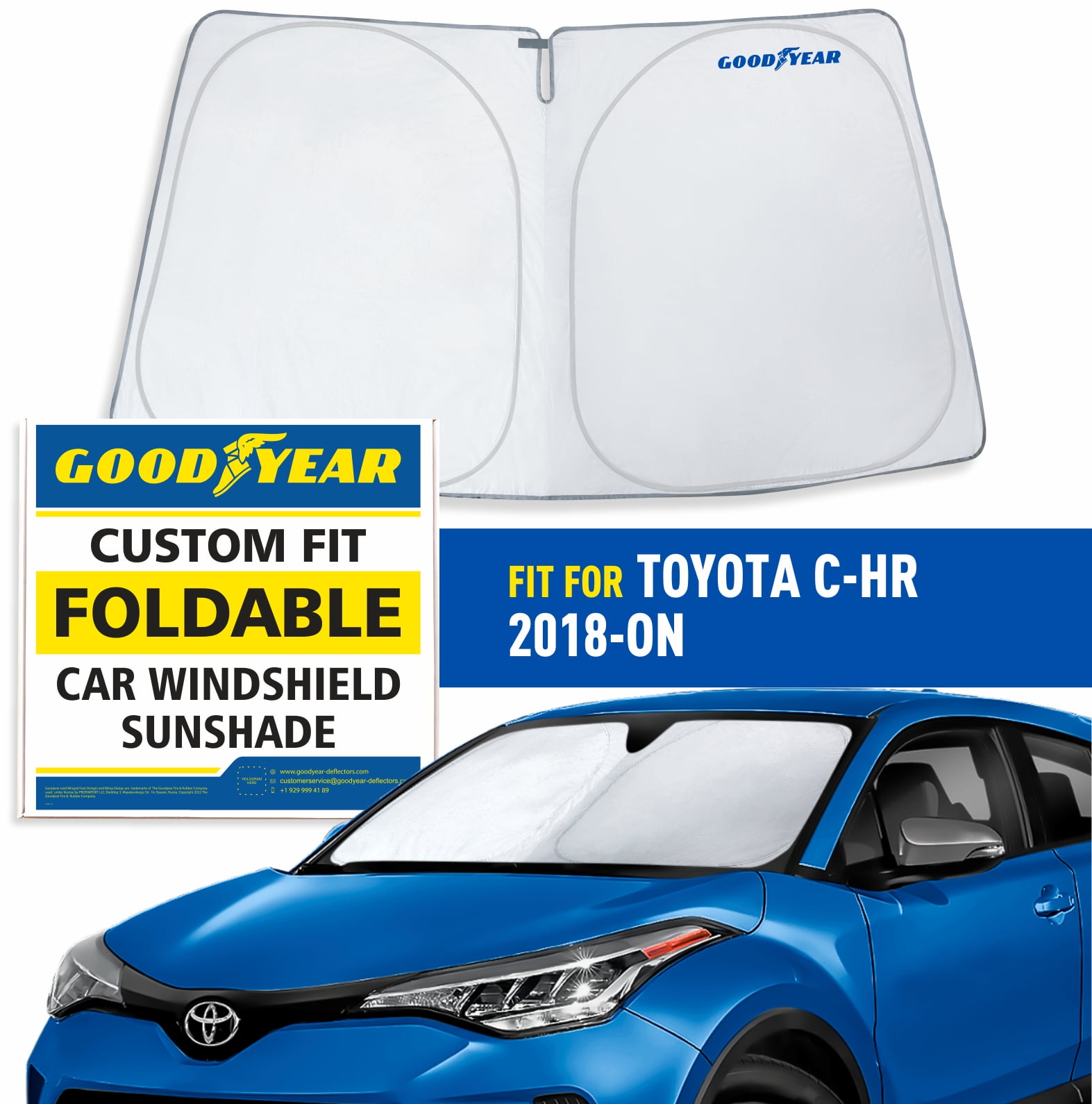 Goodyear Foldable Windshield Sun Shade for Toyota C-HR 2018-2024,  Custom-Fit Car Windshield Cover, Car Sunshade, UV Protection, Vehicle Sun  Protector,Auto Car Window Shades for Front Window - GY008267 