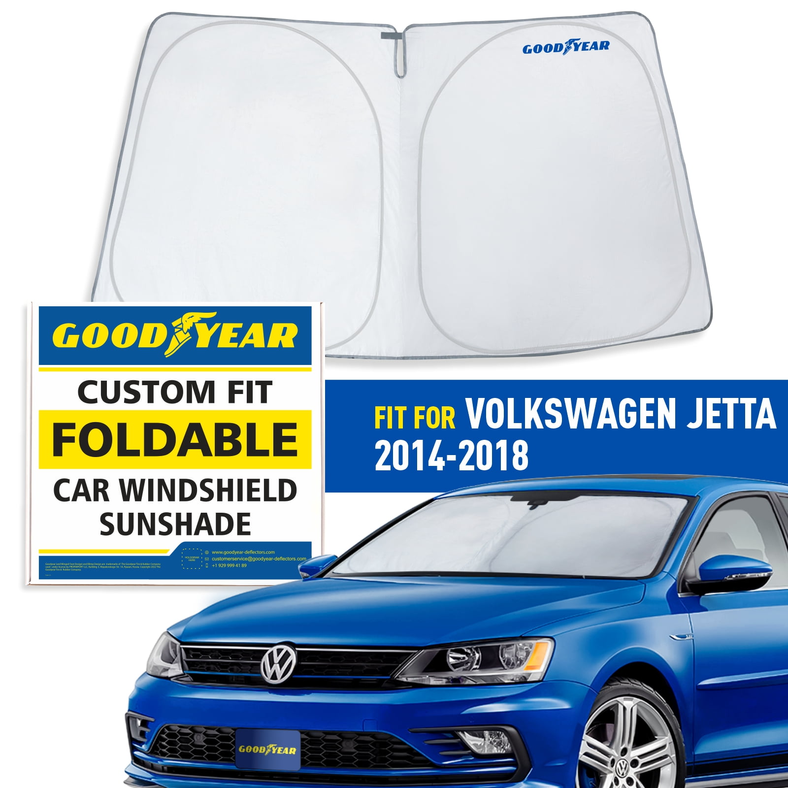Goodyear Foldable Windshield Sun Shade for Volkswagen Jetta 2014 2018 Custom Fit Car Windshield Cover Car Sunshade UV Protection Vehicle Sun