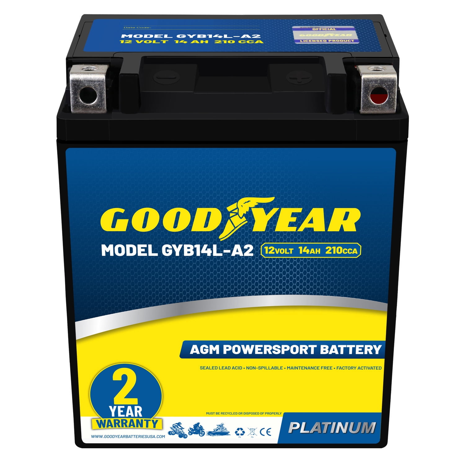 Goodyear GYB14L-A2 - 12 Volt 14 AH, 210 CCA, Rechargeable High ...