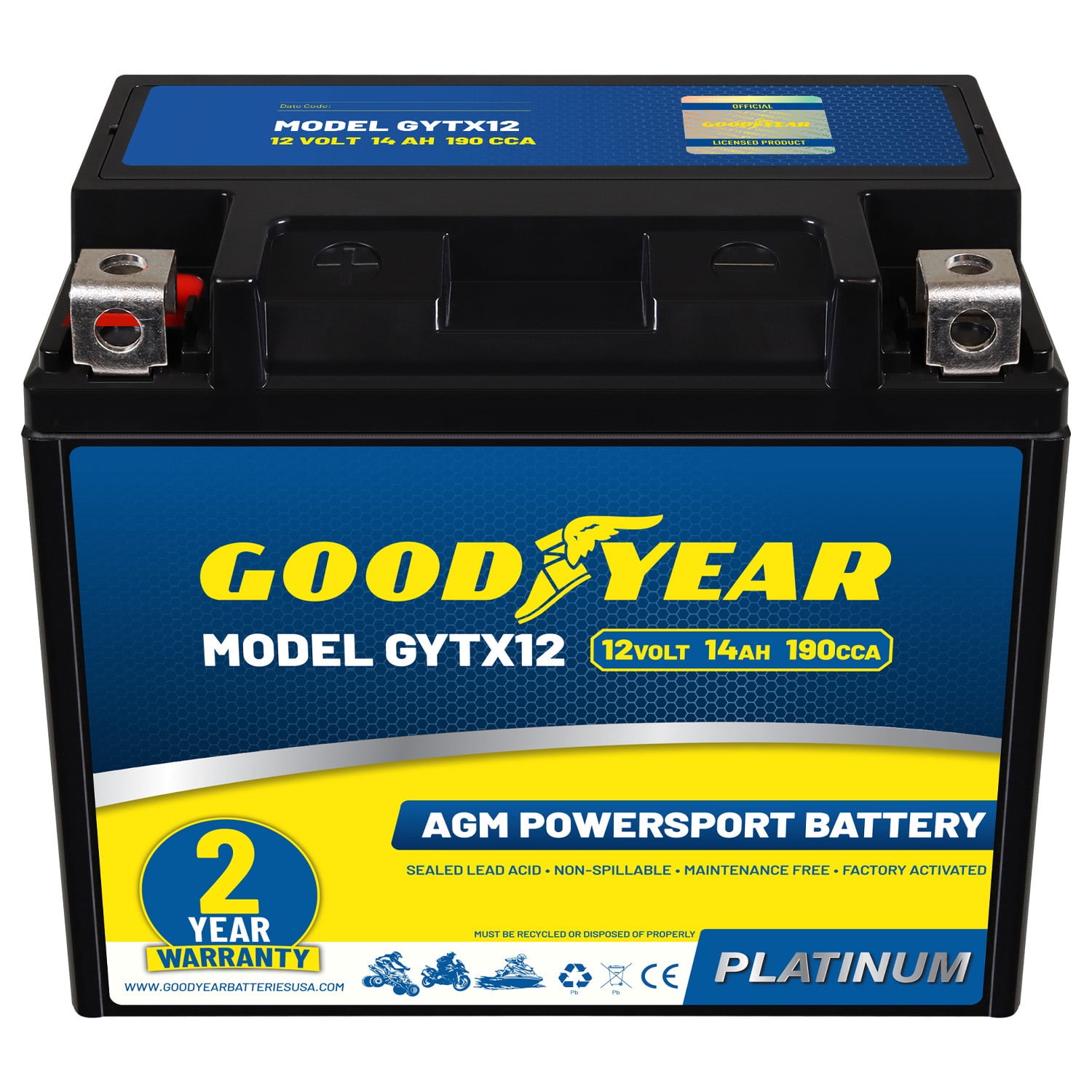 ＧＯＯＤ ＹＥＡＲ Goodyear, AGM Battery, GYTX20L, 12 Volt 20 Ah 270 CCA Rechargeable