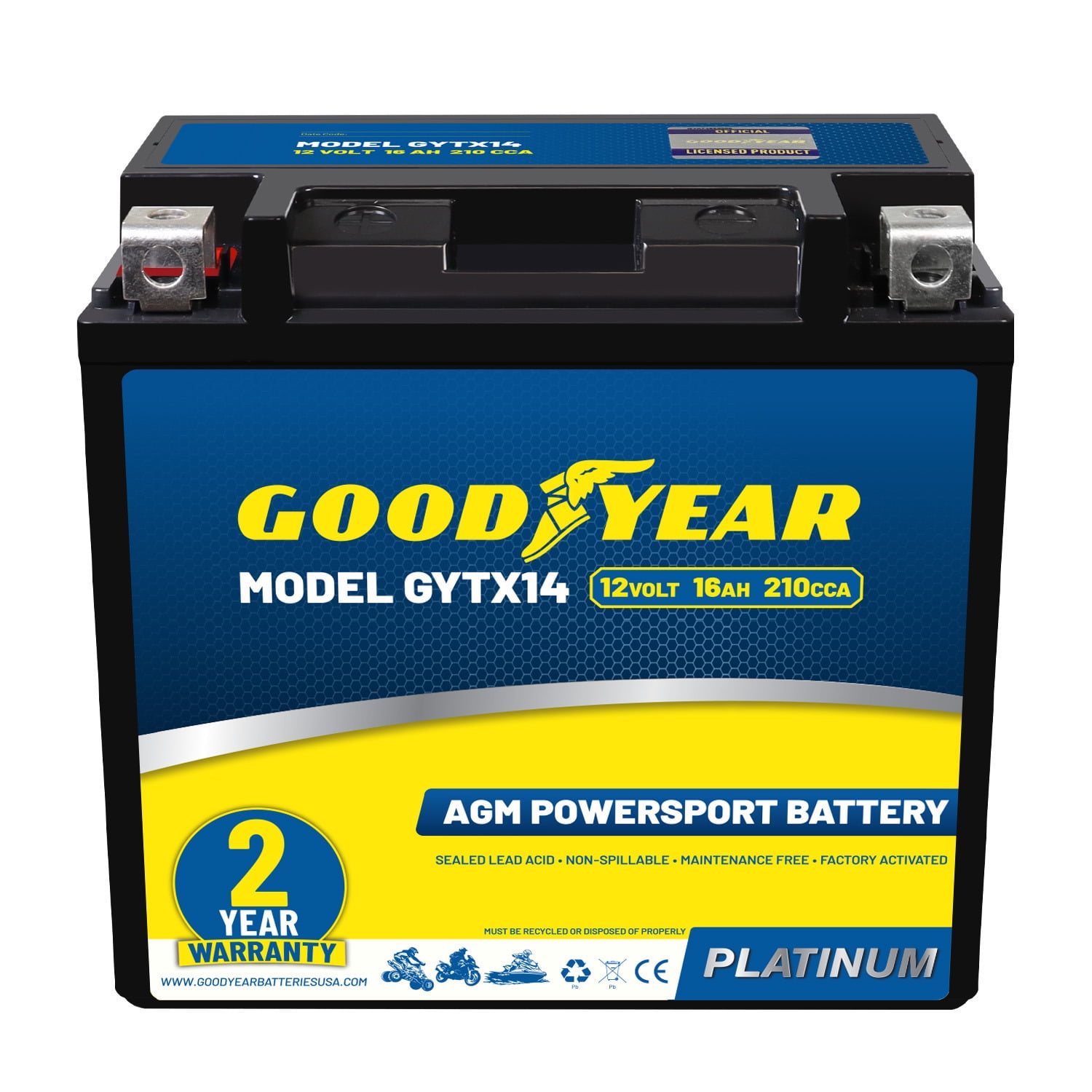 Goodyear GYTX14 - 12 Volt 16 AH, 210 CCA, Rechargeable High 