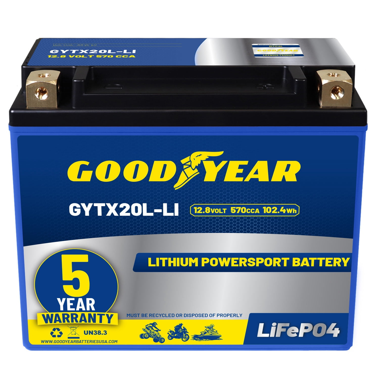 Goodyear GYTX20L-LI Lithium LiFePO4 12.8V 570CCA Rechargeable High ...